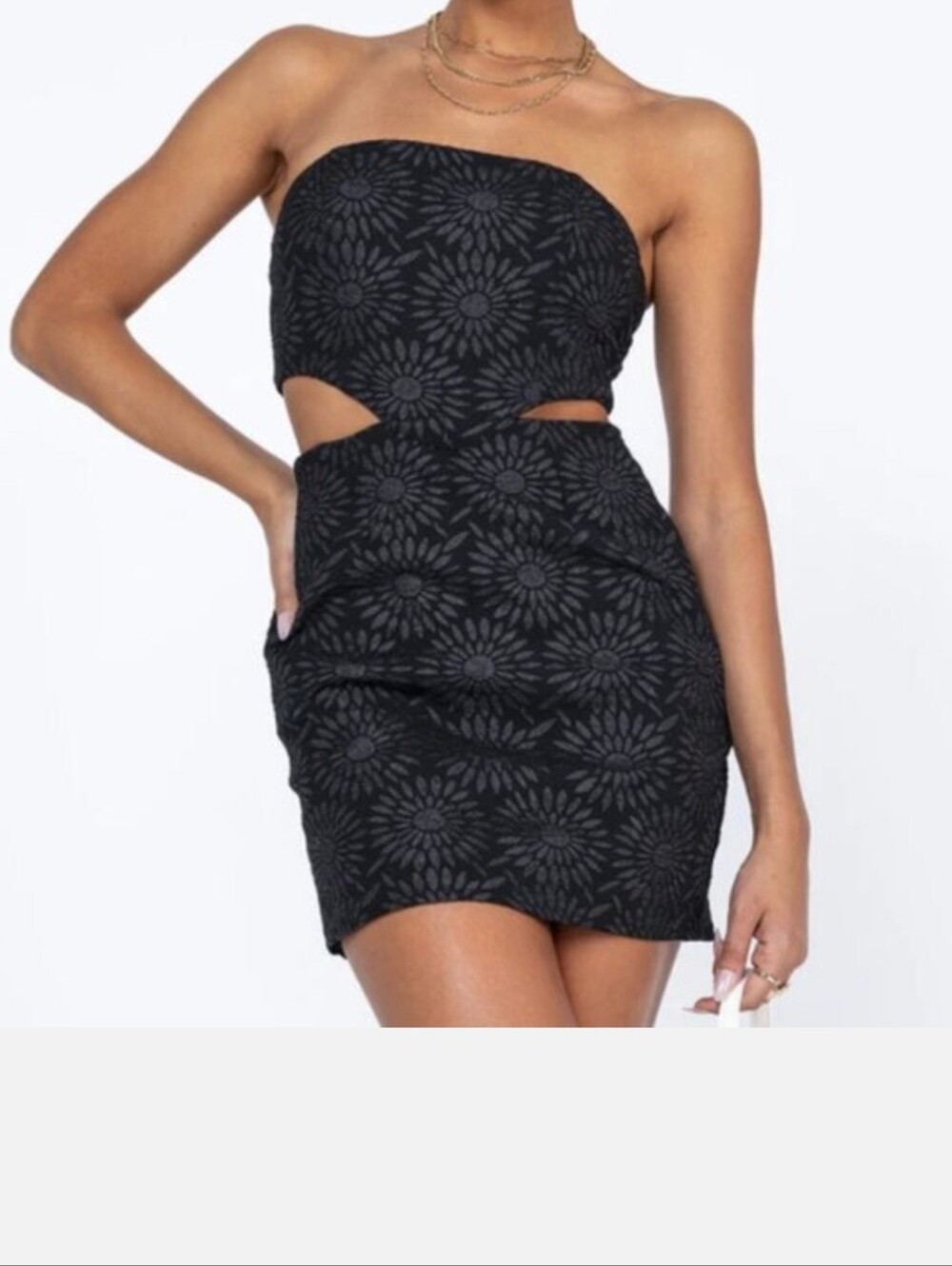 Princess Polly Naomi Black Strapless Cut Out Mini Dress US 2 Floral Jacquard